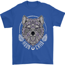 Mandala Wolf Mens T-Shirt 100% Cotton Royal Blue