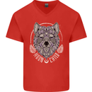 Mandala Wolf Mens V-Neck Cotton T-Shirt Red