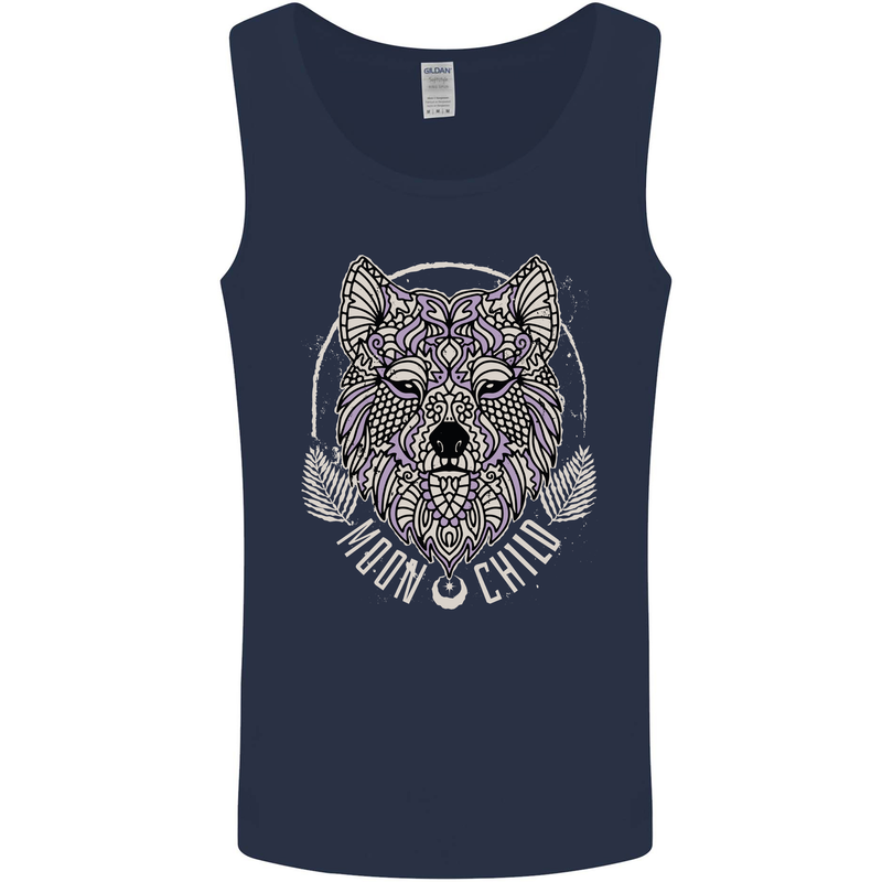 Mandala Wolf Mens Vest Tank Top Navy Blue