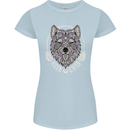 Mandala Wolf Womens Petite Cut T-Shirt Light Blue