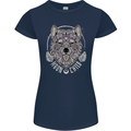 Mandala Wolf Womens Petite Cut T-Shirt Navy Blue