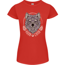 Mandala Wolf Womens Petite Cut T-Shirt Red