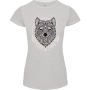 Mandala Wolf Womens Petite Cut T-Shirt Sports Grey