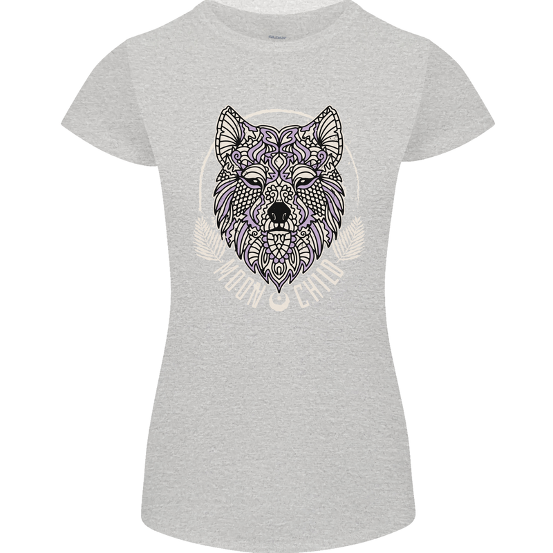 Mandala Wolf Womens Petite Cut T-Shirt Sports Grey