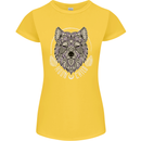 Mandala Wolf Womens Petite Cut T-Shirt Yellow