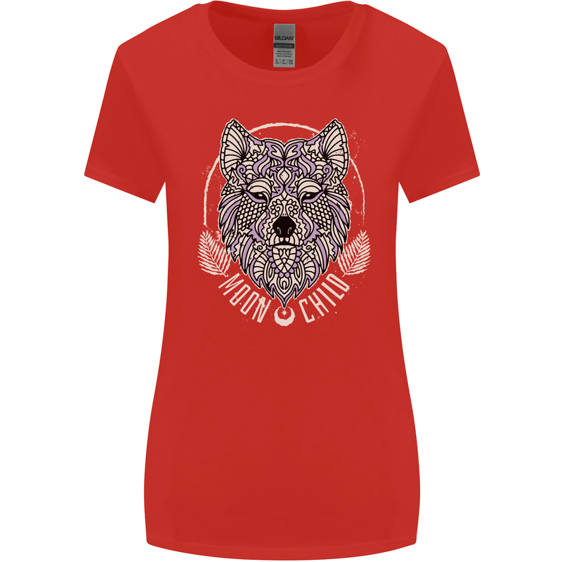 Mandala Wolf Womens Wider Cut T-Shirt Red