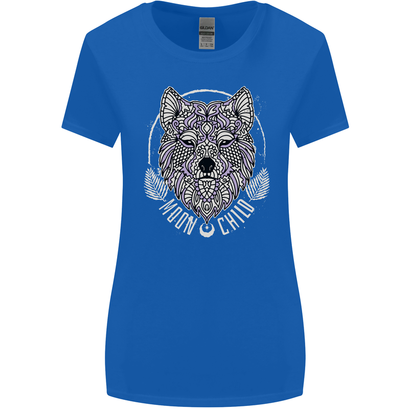 Mandala Wolf Womens Wider Cut T-Shirt Royal Blue