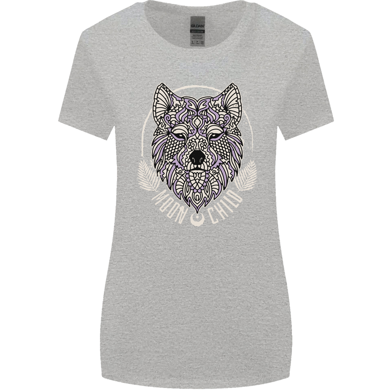 Mandala Wolf Womens Wider Cut T-Shirt Sports Grey
