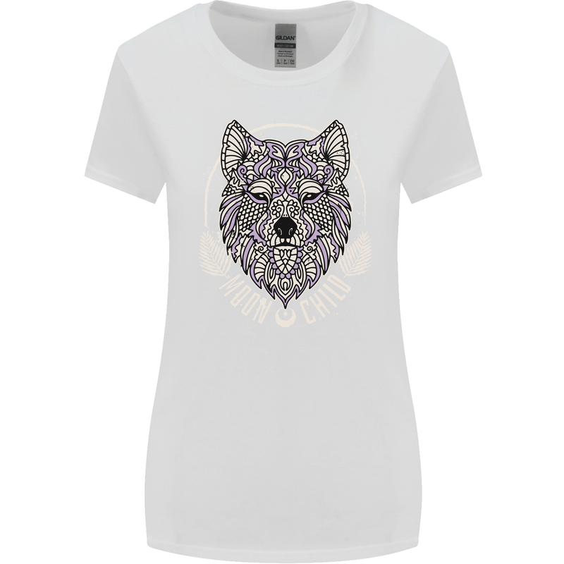 Mandala Wolf Womens Wider Cut T-Shirt White