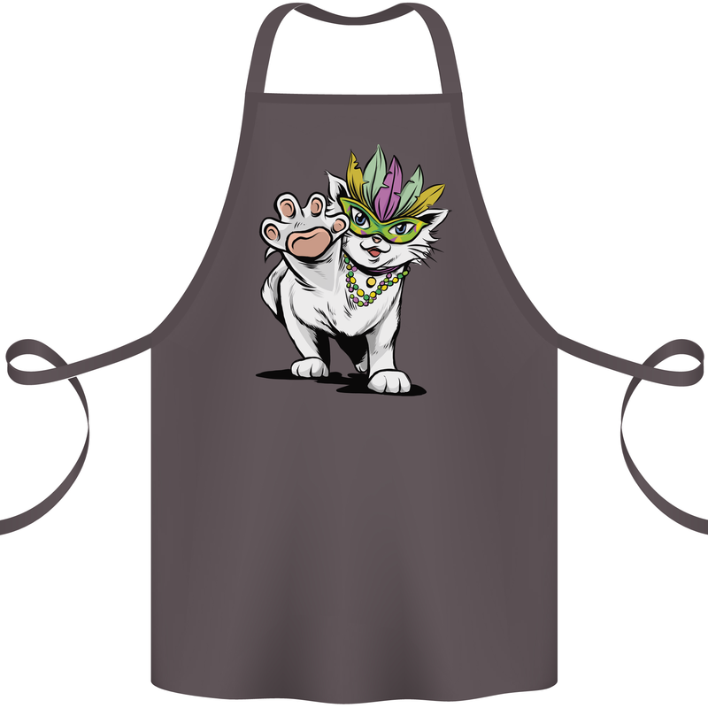 Mardi Gras Festival Cat Cotton Apron 100% Organic Dark Grey