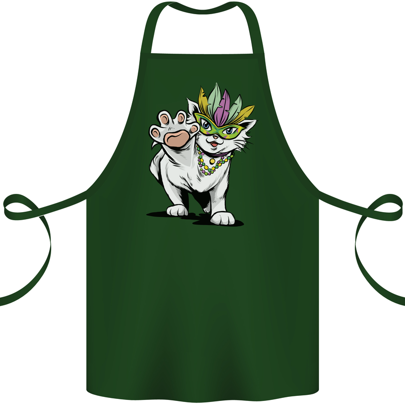 Mardi Gras Festival Cat Cotton Apron 100% Organic Forest Green