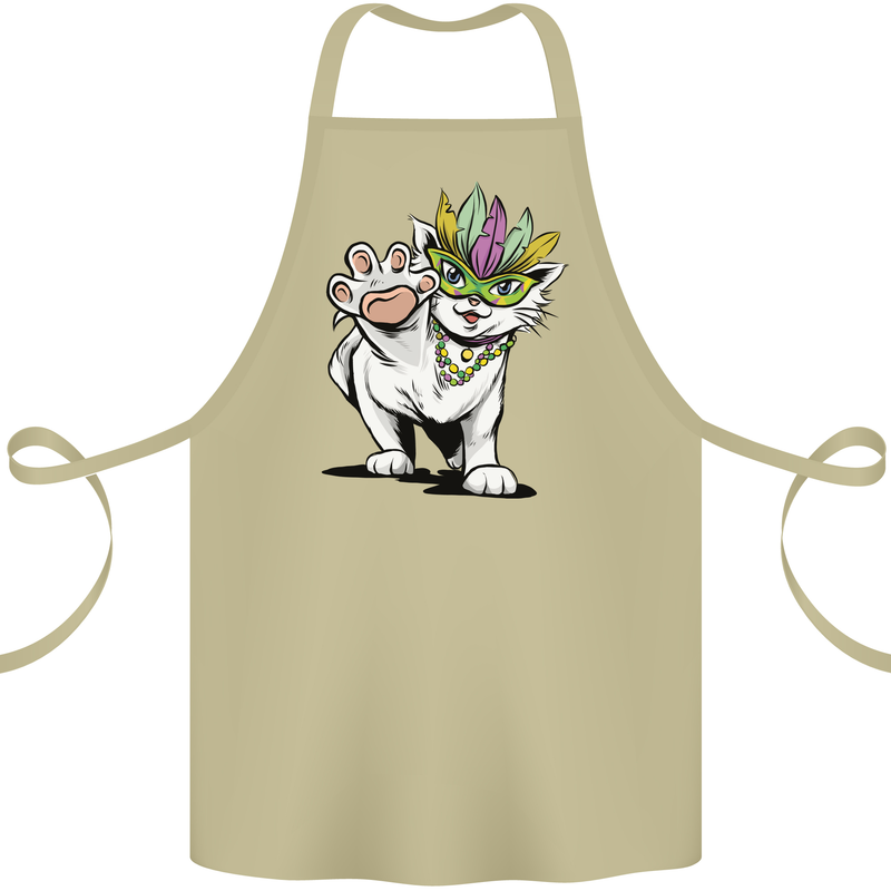 Mardi Gras Festival Cat Cotton Apron 100% Organic Khaki