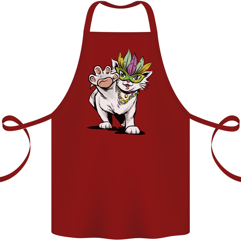 Mardi Gras Festival Cat Cotton Apron 100% Organic Maroon