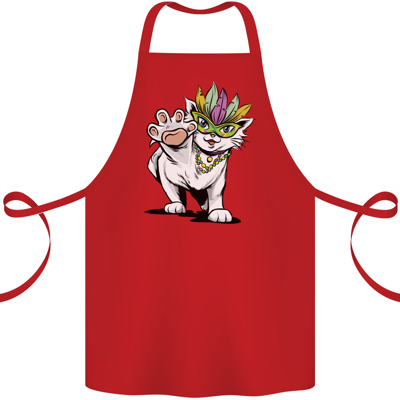 Mardi Gras Festival Cat Cotton Apron 100% Organic Red