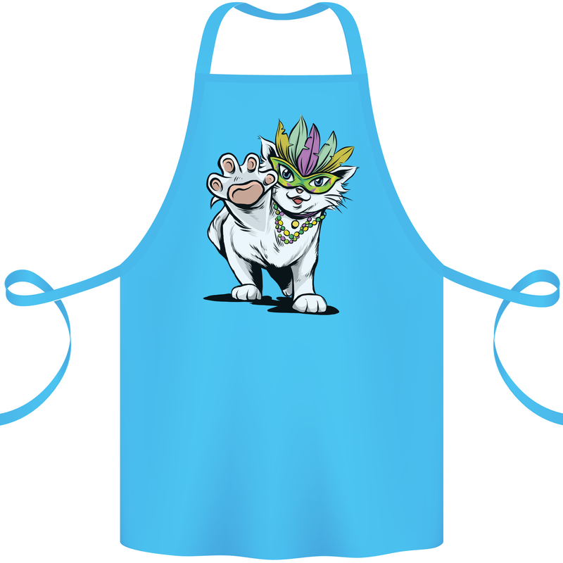 Mardi Gras Festival Cat Cotton Apron 100% Organic Turquoise
