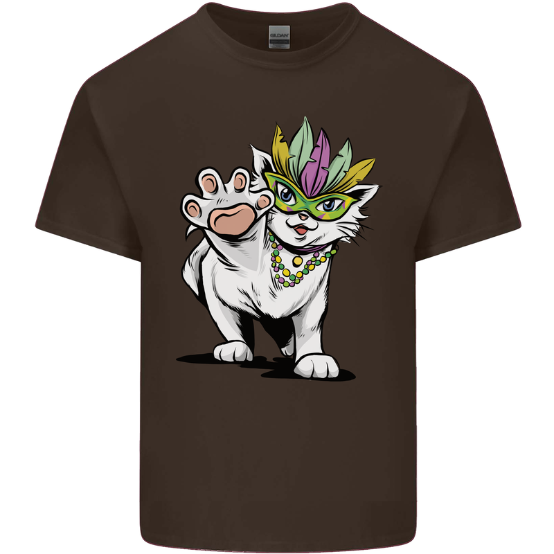 Mardi Gras Festival Cat Mens Cotton T-Shirt Tee Top Dark Chocolate