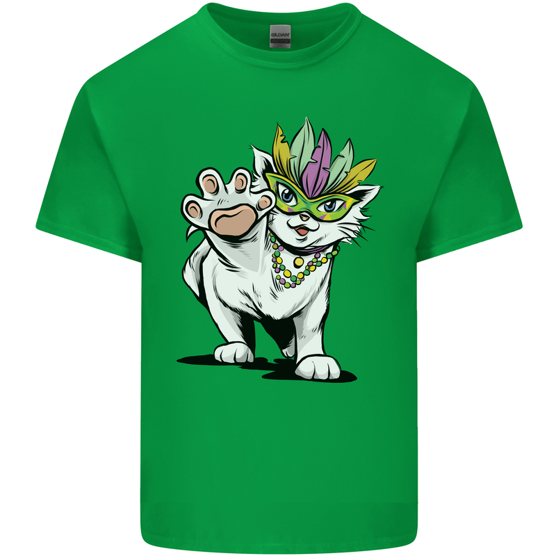 Mardi Gras Festival Cat Mens Cotton T-Shirt Tee Top Irish Green
