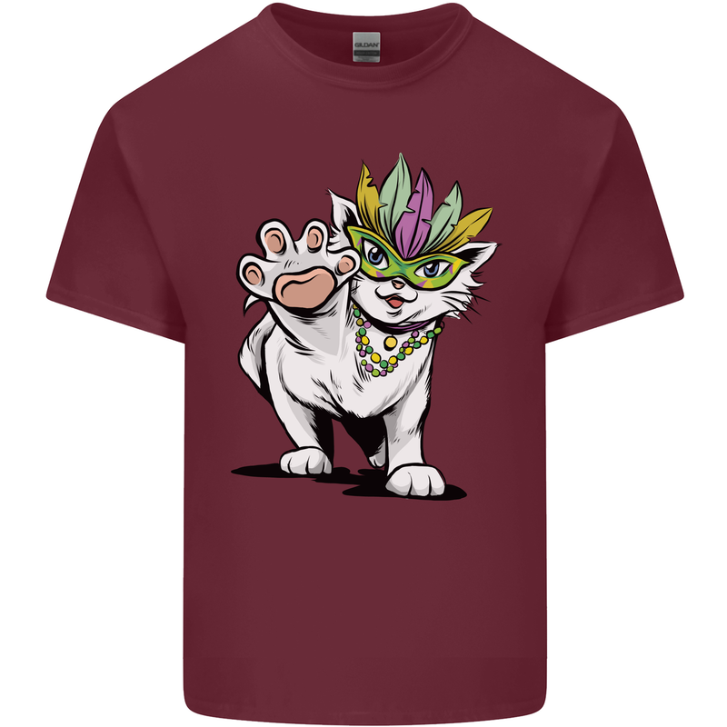 Mardi Gras Festival Cat Mens Cotton T-Shirt Tee Top Maroon