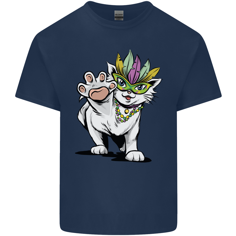 Mardi Gras Festival Cat Mens Cotton T-Shirt Tee Top Navy Blue