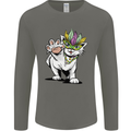 Mardi Gras Festival Cat Mens Long Sleeve T-Shirt Charcoal