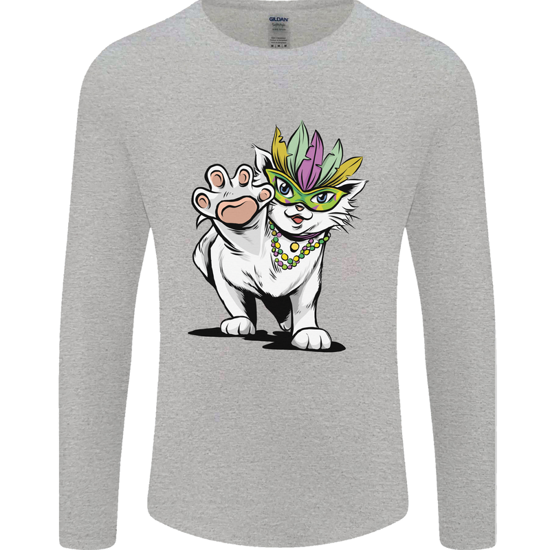 Mardi Gras Festival Cat Mens Long Sleeve T-Shirt Sports Grey