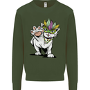 Mardi Gras Festival Cat Mens Sweatshirt Jumper Forest Green