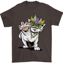 Mardi Gras Festival Cat Mens T-Shirt Cotton Gildan Dark Chocolate