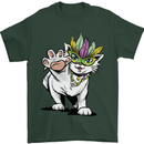 Mardi Gras Festival Cat Mens T-Shirt Cotton Gildan Forest Green