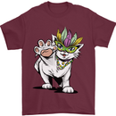 Mardi Gras Festival Cat Mens T-Shirt Cotton Gildan Maroon