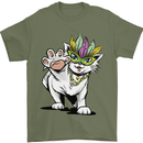 Mardi Gras Festival Cat Mens T-Shirt Cotton Gildan Military Green
