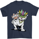 Mardi Gras Festival Cat Mens T-Shirt Cotton Gildan Navy Blue