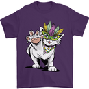 Mardi Gras Festival Cat Mens T-Shirt Cotton Gildan Purple