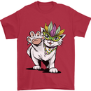Mardi Gras Festival Cat Mens T-Shirt Cotton Gildan Red