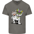 Mardi Gras Festival Cat Mens V-Neck Cotton T-Shirt Charcoal