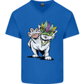Mardi Gras Festival Cat Mens V-Neck Cotton T-Shirt Royal Blue