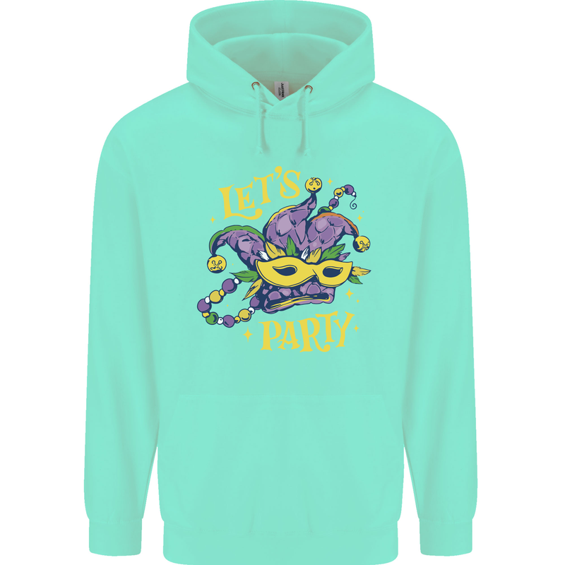 Mardi Gras Lets Party Childrens Kids Hoodie Peppermint