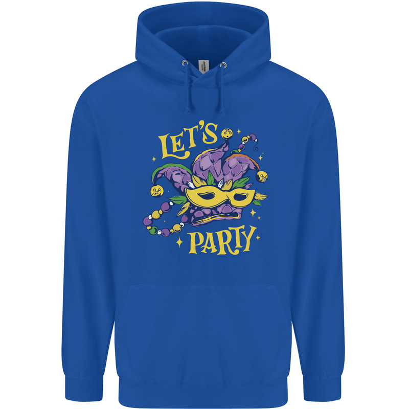 Mardi Gras Lets Party Childrens Kids Hoodie Royal Blue