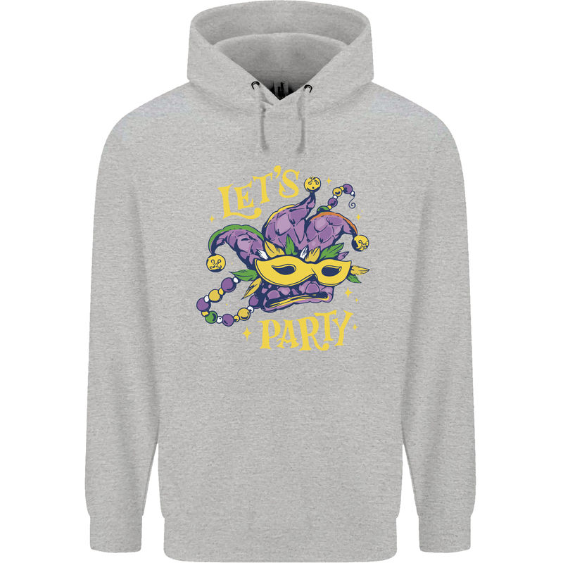 Mardi Gras Lets Party Childrens Kids Hoodie Sports Grey