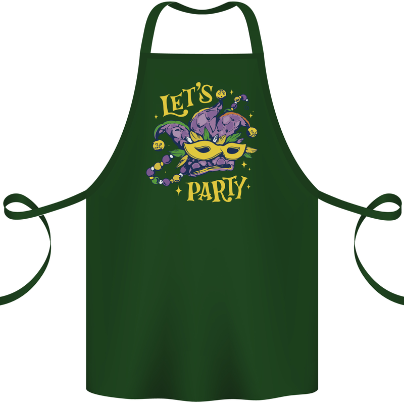 Mardi Gras Lets Party Cotton Apron 100% Organic Forest Green