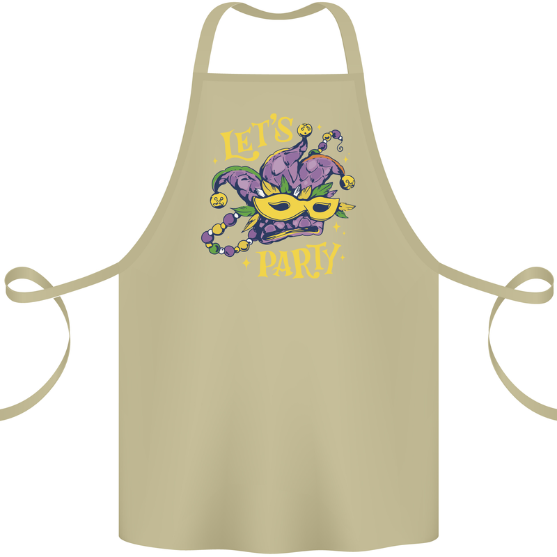 Mardi Gras Lets Party Cotton Apron 100% Organic Khaki