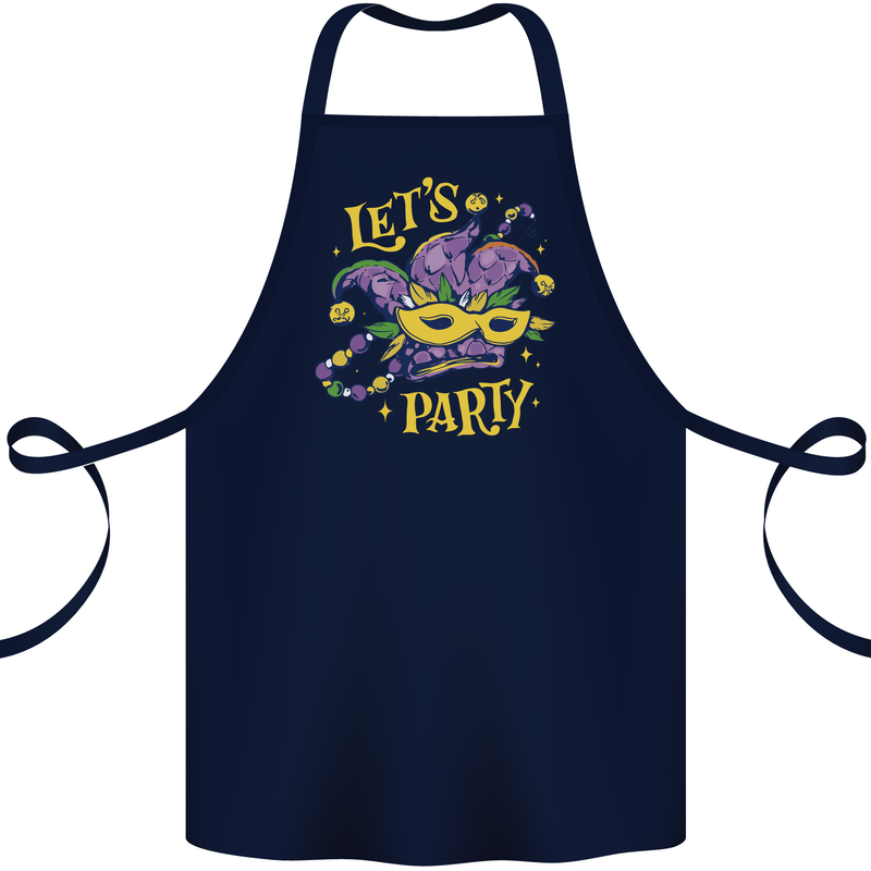 Mardi Gras Lets Party Cotton Apron 100% Organic Navy Blue