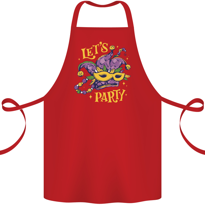 Mardi Gras Lets Party Cotton Apron 100% Organic Red