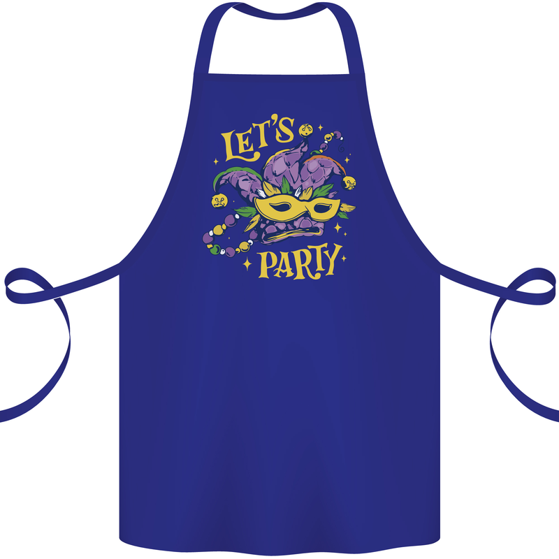 Mardi Gras Lets Party Cotton Apron 100% Organic Royal Blue