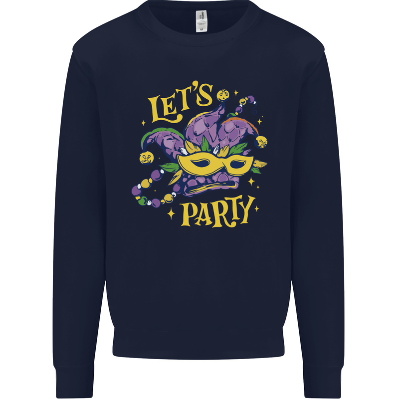 Mardi Gras Lets Party Kids Sweatshirt Jumper Navy Blue