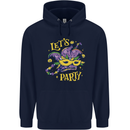 Mardi Gras Lets Party Mens 80% Cotton Hoodie Navy Blue