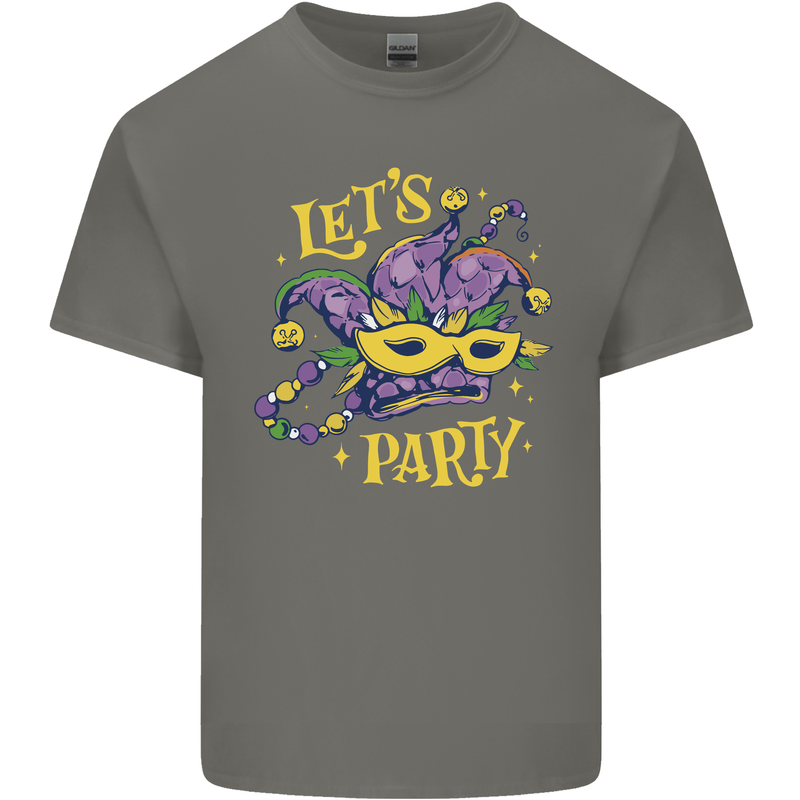 Mardi Gras Lets Party Mens Cotton T-Shirt Tee Top Charcoal