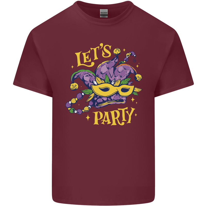 Mardi Gras Lets Party Mens Cotton T-Shirt Tee Top Maroon