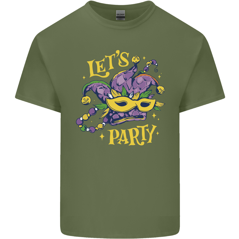 Mardi Gras Lets Party Mens Cotton T-Shirt Tee Top Military Green