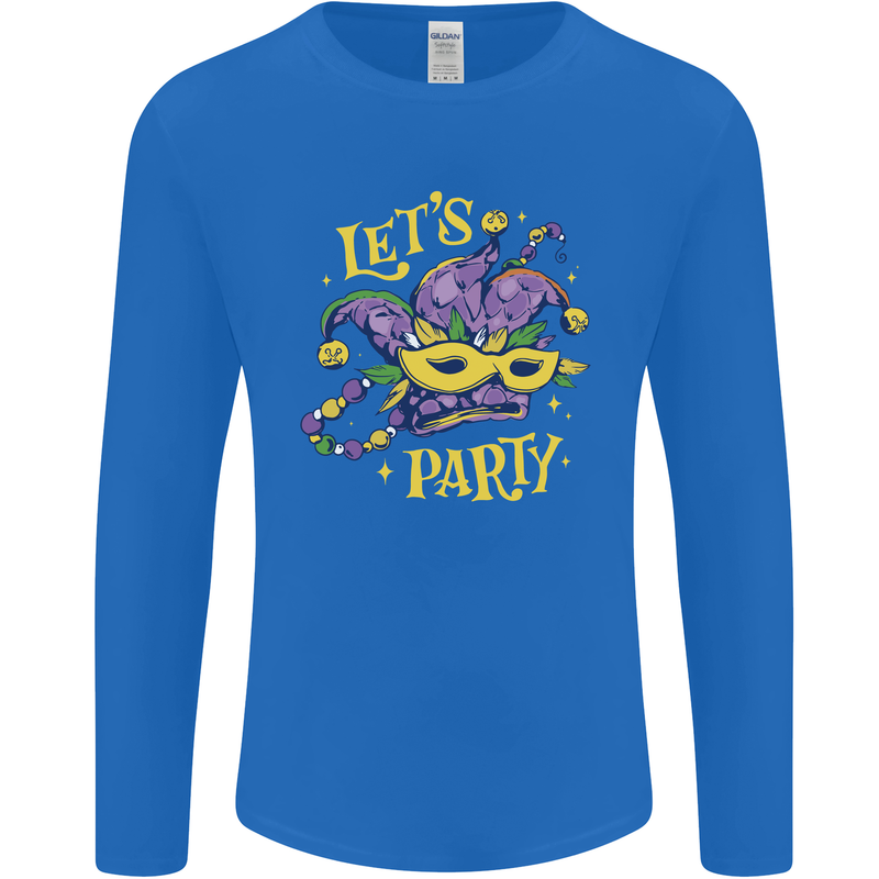 Mardi Gras Lets Party Mens Long Sleeve T-Shirt Royal Blue