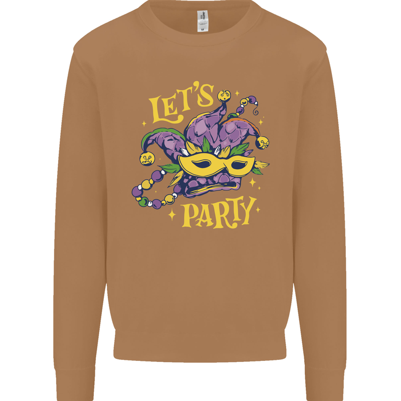 Mardi Gras Lets Party Mens Sweatshirt Jumper Caramel Latte